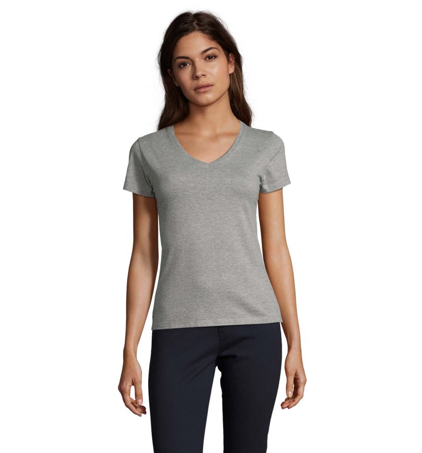 T-Shirt SOL'S Imperial WOMEN, V-Neck, grau-melange